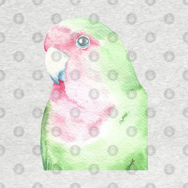 watercolor lovebird inséparable painting portrait pink green bird by Oranjade0122